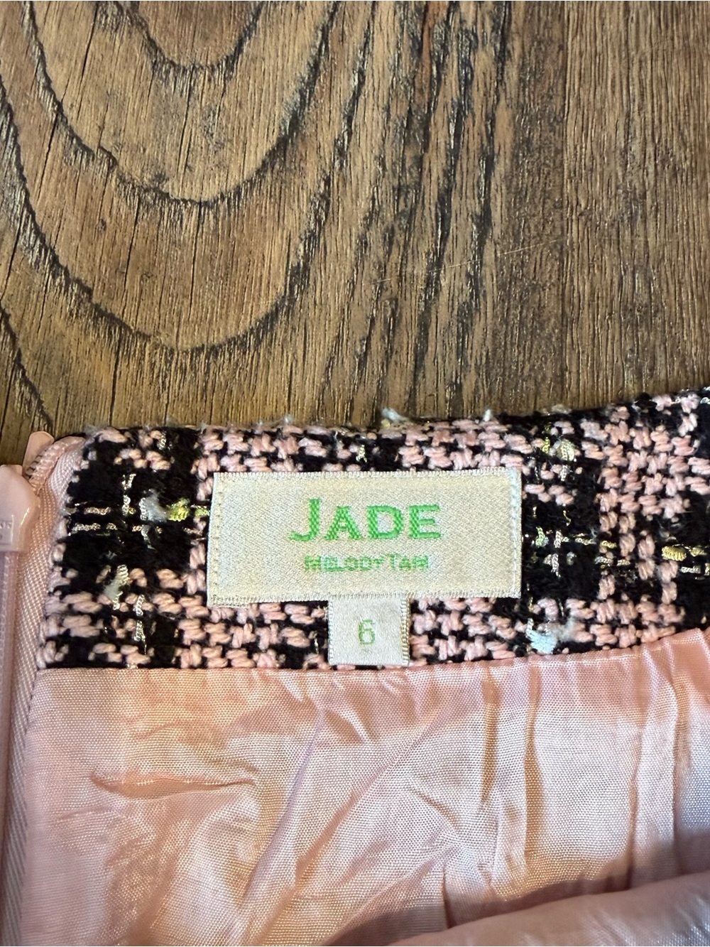 Jade by Melody Tam Tweed Pencil Skirt Pink Boucle Ruffle Hem Career Chic - Picture 3 of 6